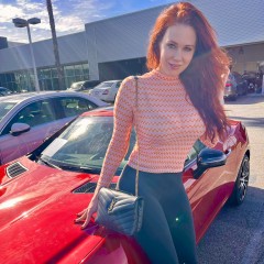 red hair girl red car 417888